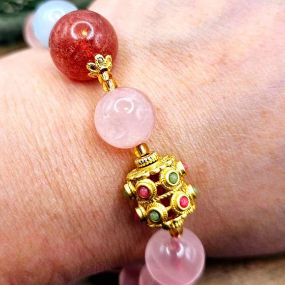 Beautiful Mixed Nature Crystals Tourmaline Blessing Charm Wheel Bracelet - Picture 3 of 10